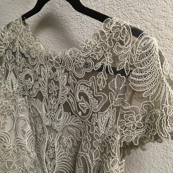 Tadashi Shoji Corded Embroidery on Tulle Cap Sleeve Dress - Size 14 EUC - Picture 4 of 7